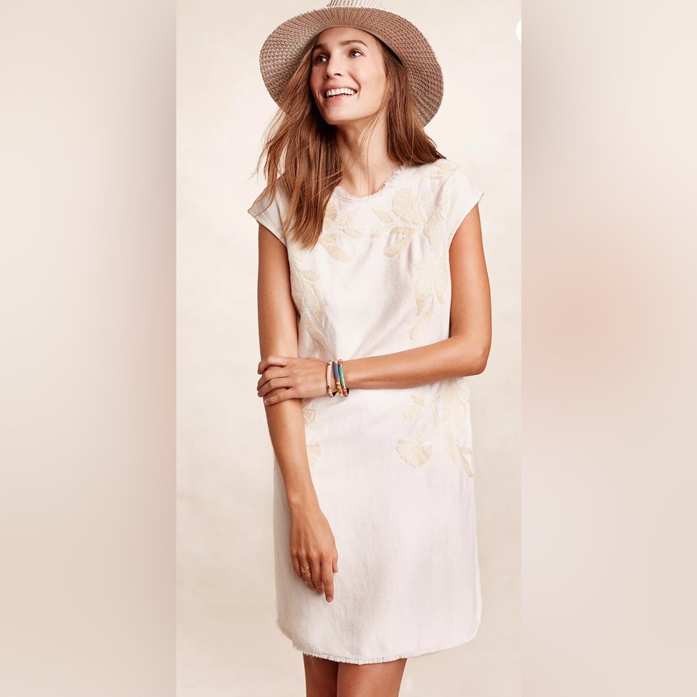 Holding Horses Anthropologie Sandscape Embroidered Swing Dress Sz XS